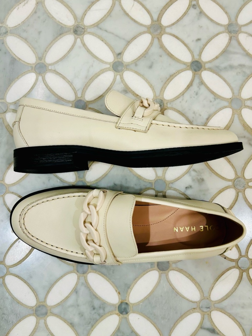 Cole Haan Stassi Chain Loafer Ivory Leather Grand 360 Comfort Shoes Size 6